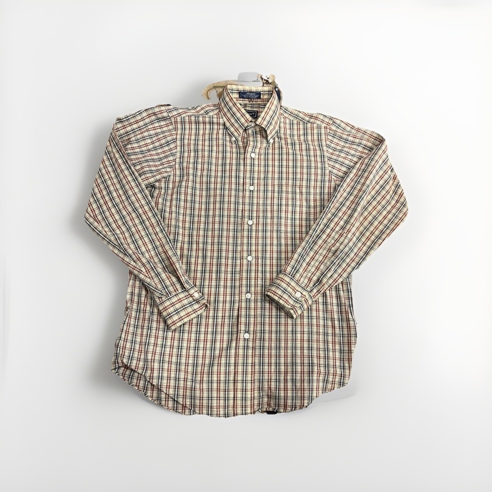 Vintage GANT Mens Shirt Medium‎ Beige Plaid Blazers Casual 70s Retro Hong Kong M